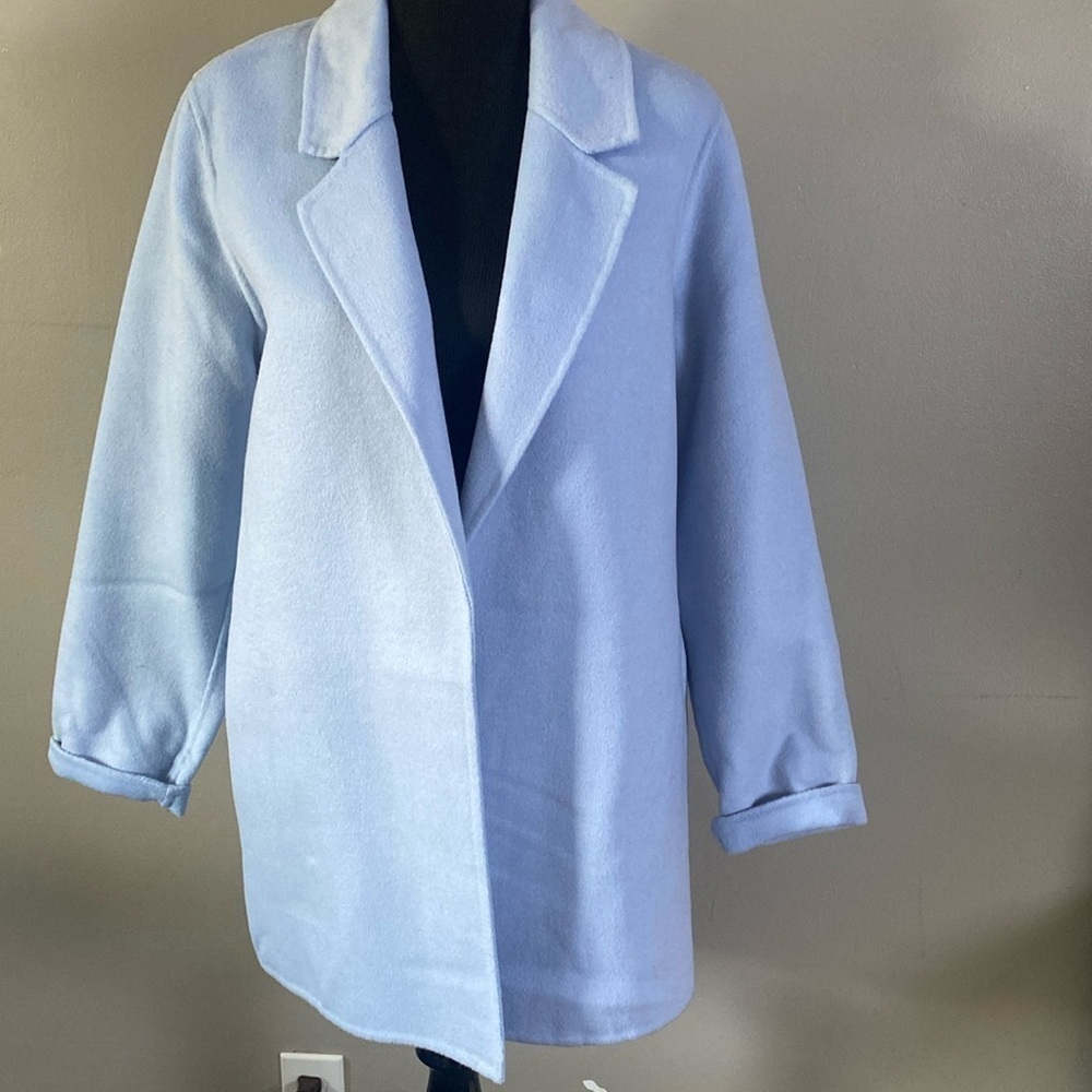 Rachel Zoe Light Blue Wool Blend Open Front Jacket Coat Lightweight Sz L NWT